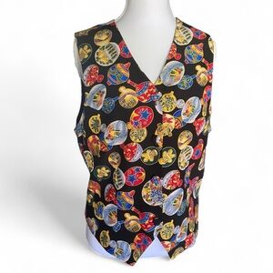 Vintage Casual Corner Festive‎ Ornament Button Up Silk Vest Size M